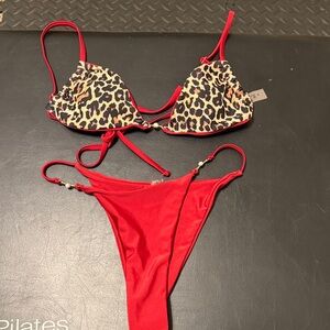 Red Leopard Print Triangle Bikini Set